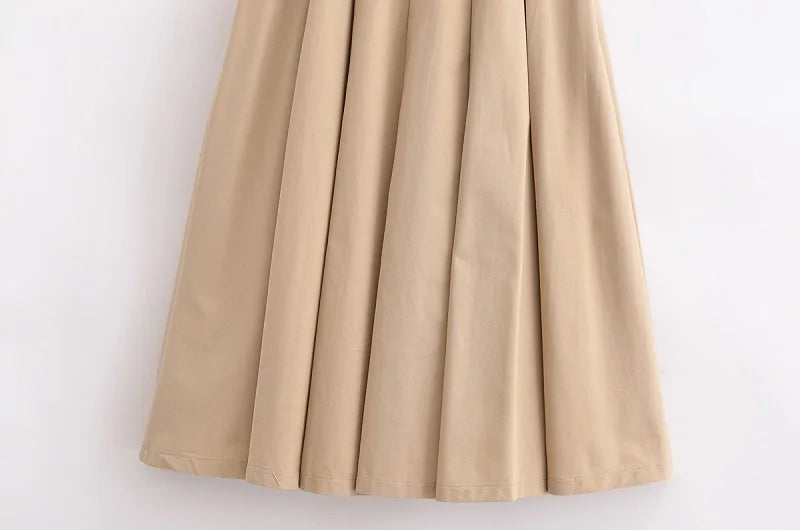 2025 Woman Dresses Belt pleated Midi Dress Sleeveless