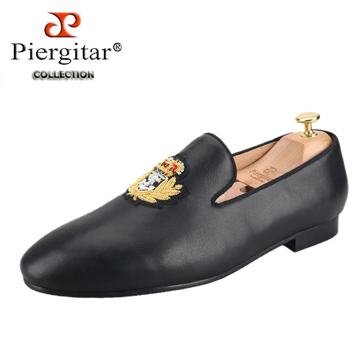 Piergitar Summer New Arrival Cow Leather Men Loafers With Luxurious Royal Style Gold Embroidery For Party Handmade Slip-On Shoes