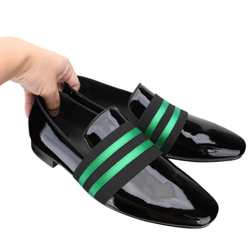 Men's Patent Leather Slip-On Shoes with Patchwork Colour Crossband Comfortable Wear for Fashion Party