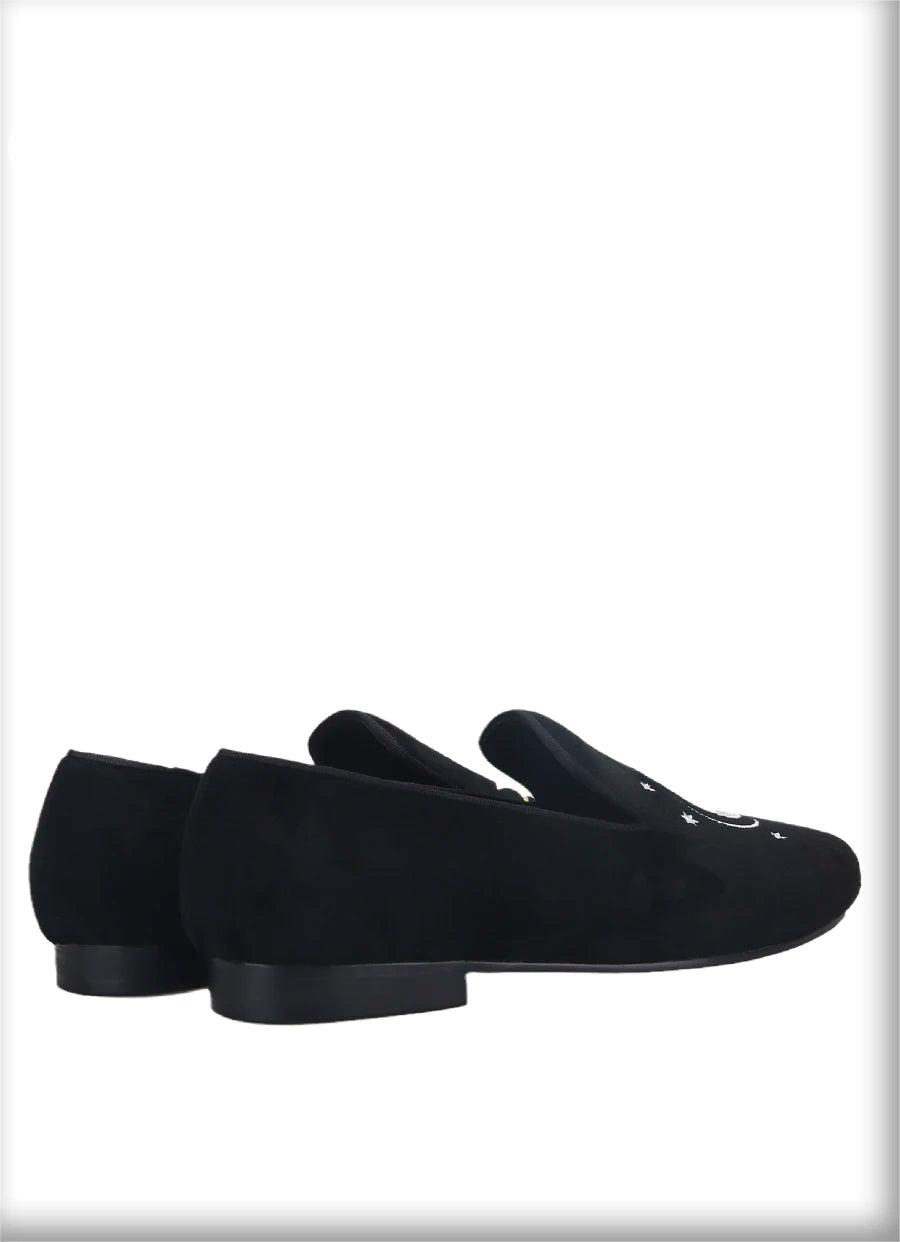 Handmade Mens Smoking Slippers with Classic Sun And Moon Embroidery for Fashion Party Loafers Leather insole