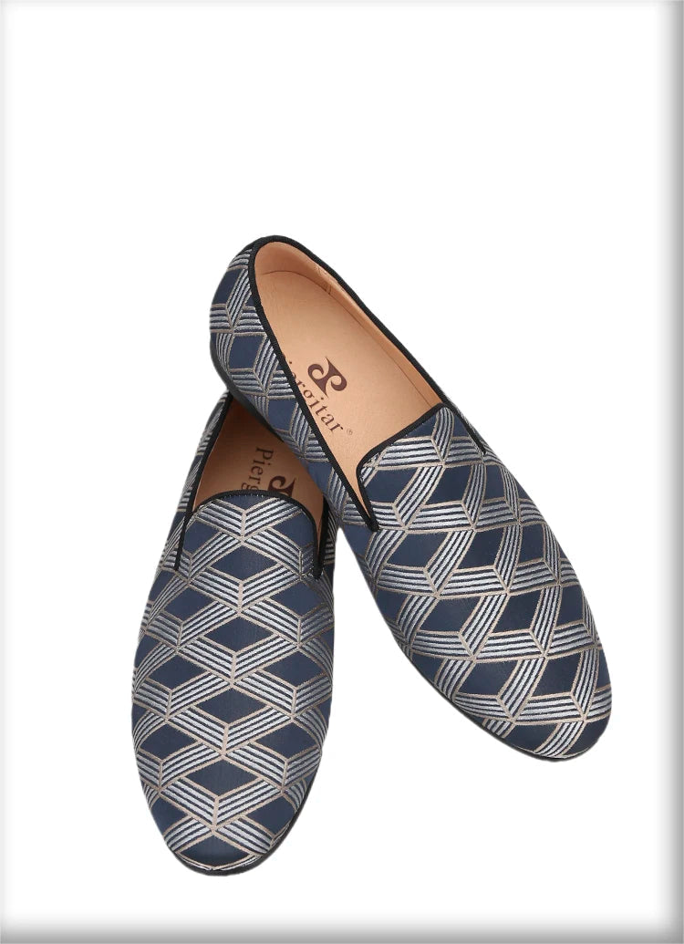 High Quality Silk Fabric Men's Slippers for Weddings and Parties with Leather Insoles