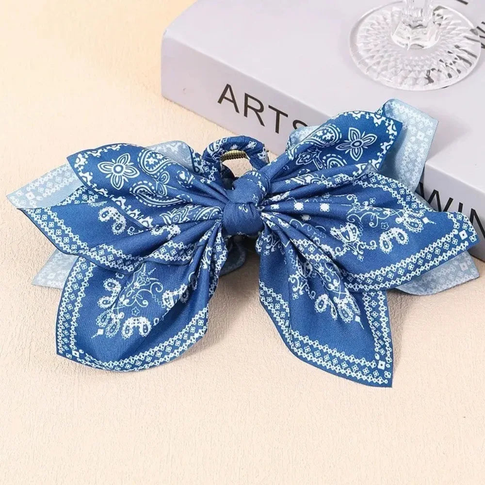Cotton Cashew Flowers Printing Butterfly Hair Clips