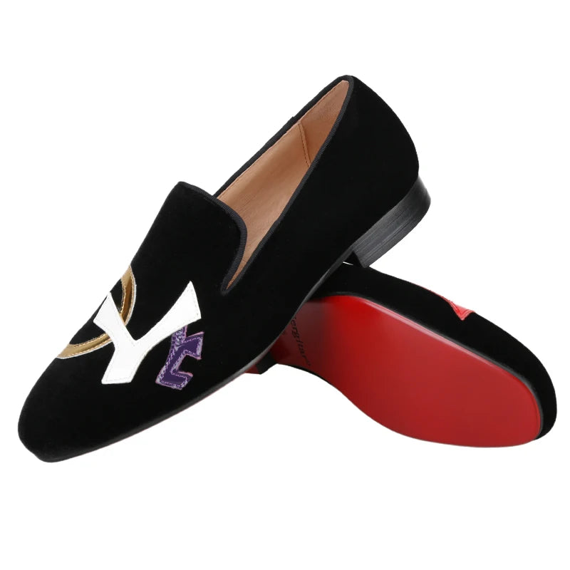 Handmade Black Velvet Shoes Featuring "LOVE", Leather Letters for Fashion Party CL Same Style Men's Loafers