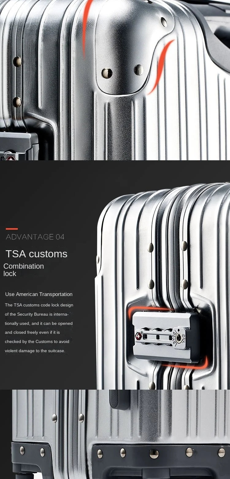 100% Aluminum-magnesium alloy Travel Suitcase