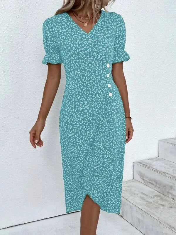 Women's V-Neck Floral Midi Dress