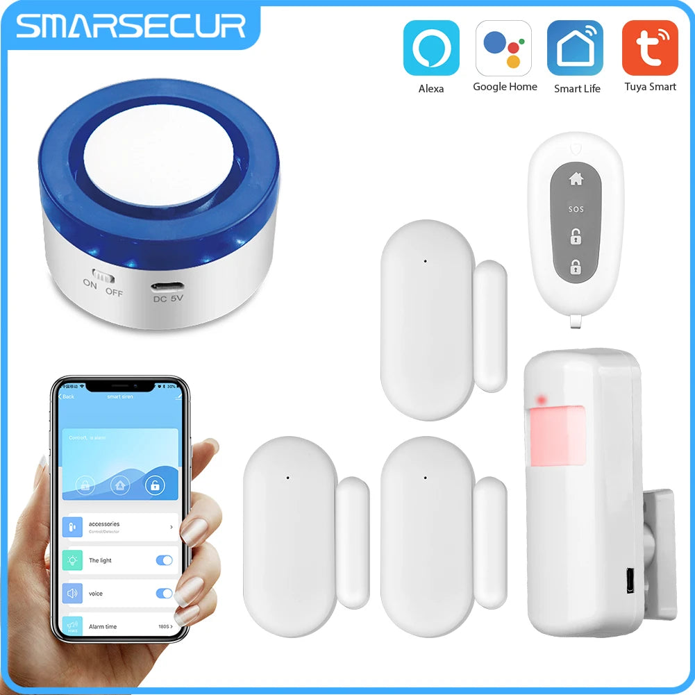 SMARSECUR Tuya Home Security wifi alarm siren for smart life APP WiFi Intruder Burglar System