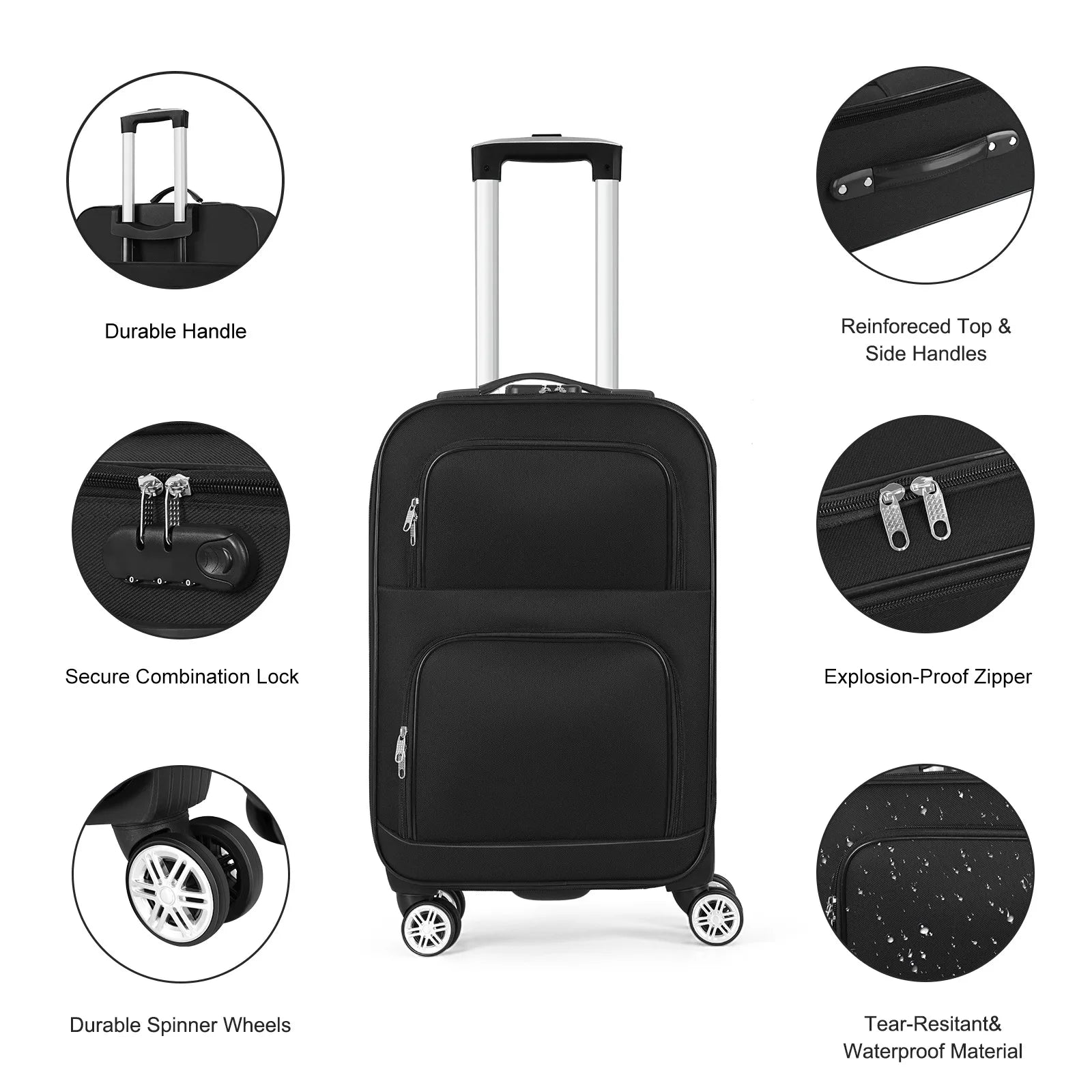 20 inch lightweight luggage with rotating wheels