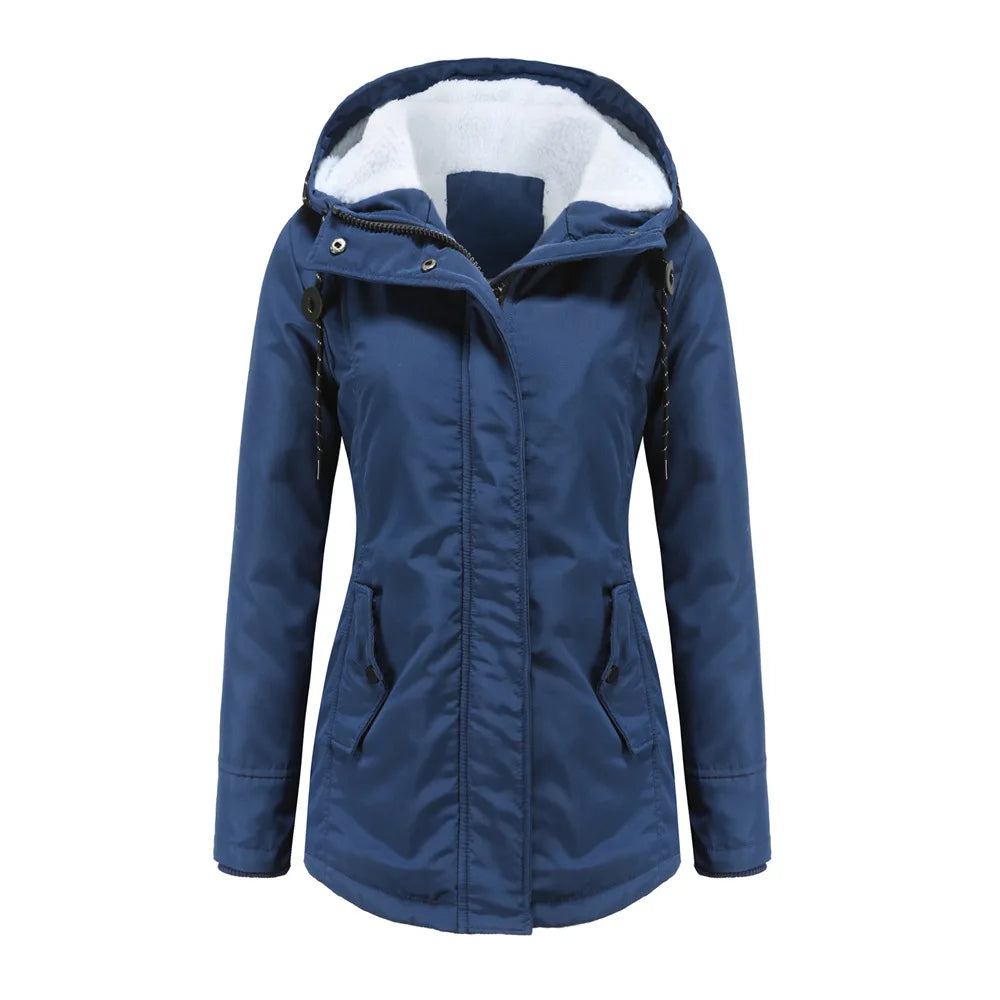 Women's Warm Hooded Parkas, Thick Plush Coats, Female Mid-Long Cotton Jacket, Winter Outwear, Big Size, S-5XL