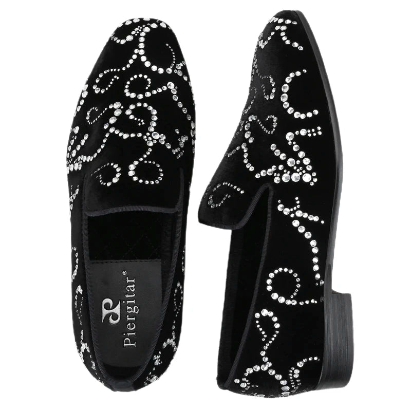 Black Velvet and Octodandelion Strass Loafers Same Design Luxury Brand Men's Moccasins with Handmade Crystals