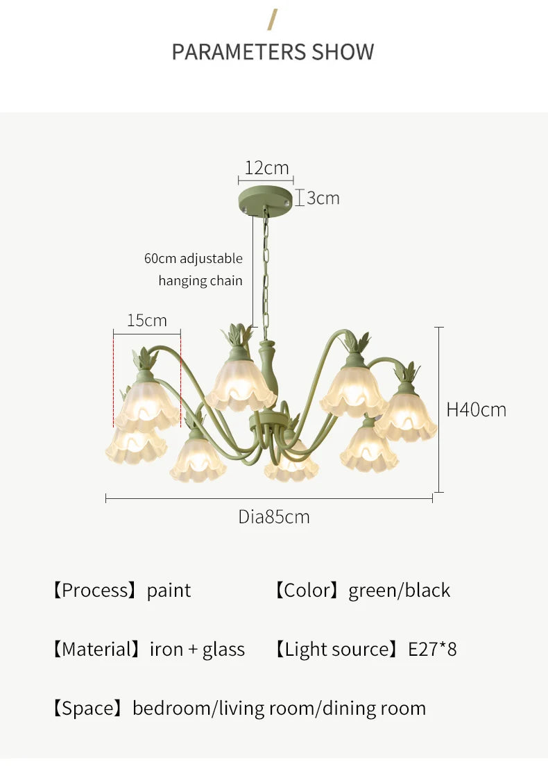 Green Pastoral Style Flower Pendel Chandelier