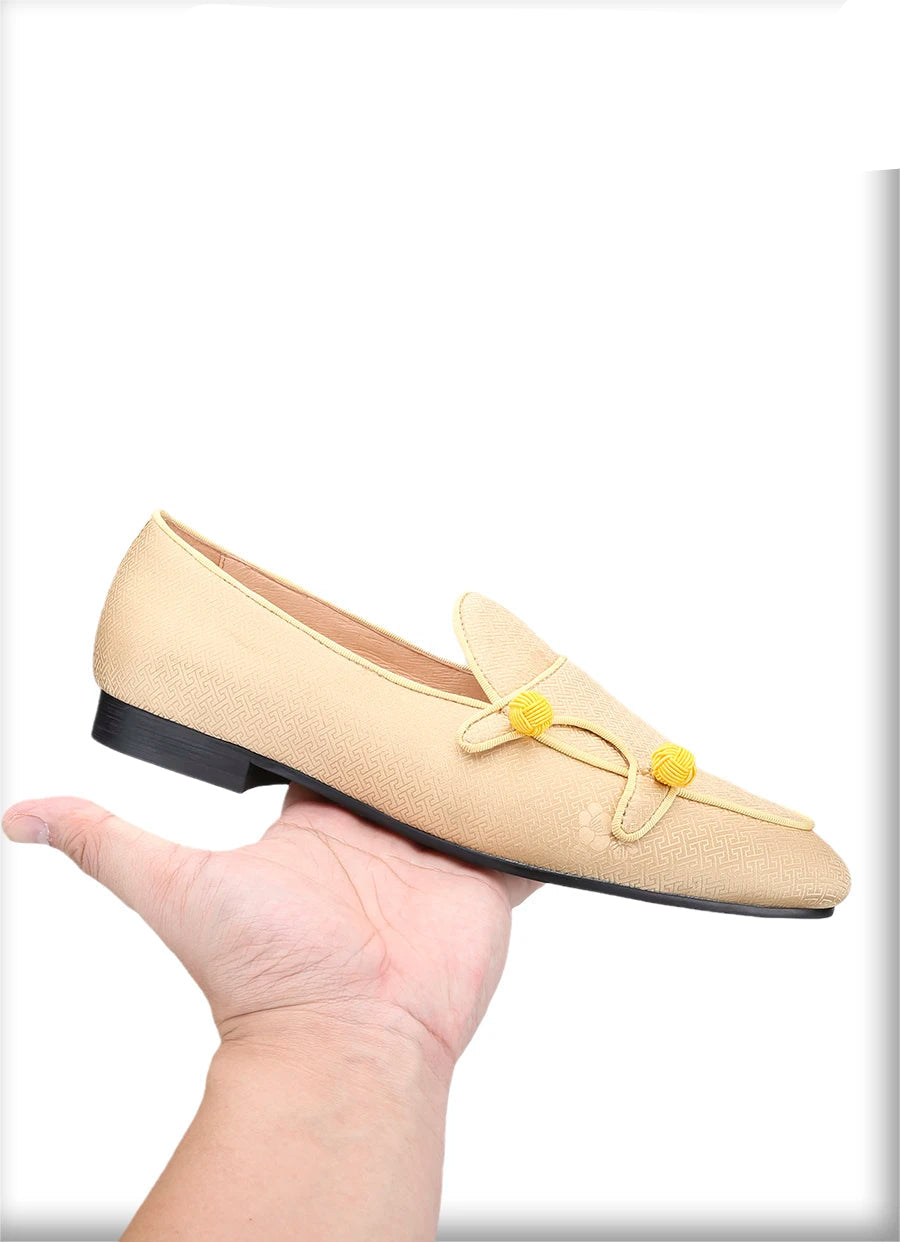 Chinese Imperial Style Silk Men's Monk Shoes Handmade Balls Buttons Slip-On Smoking Shoes
