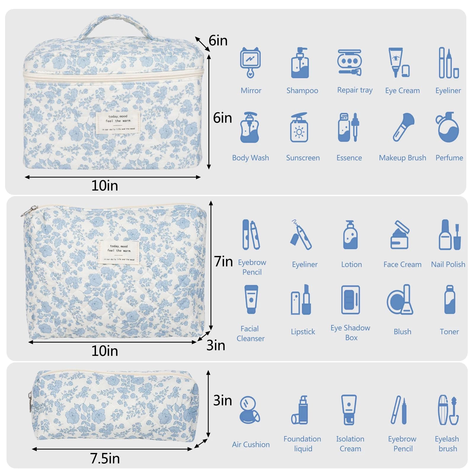 1pcs Quilted Cotton Makeup Bag