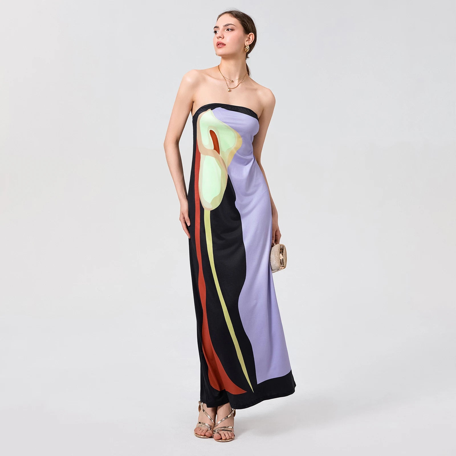 Tube Bodycon Dress Women Elegant Avocado Print Strapless Elegant Maxi Dress Sleeveless Holiday Robes Summer Chic Long Dress