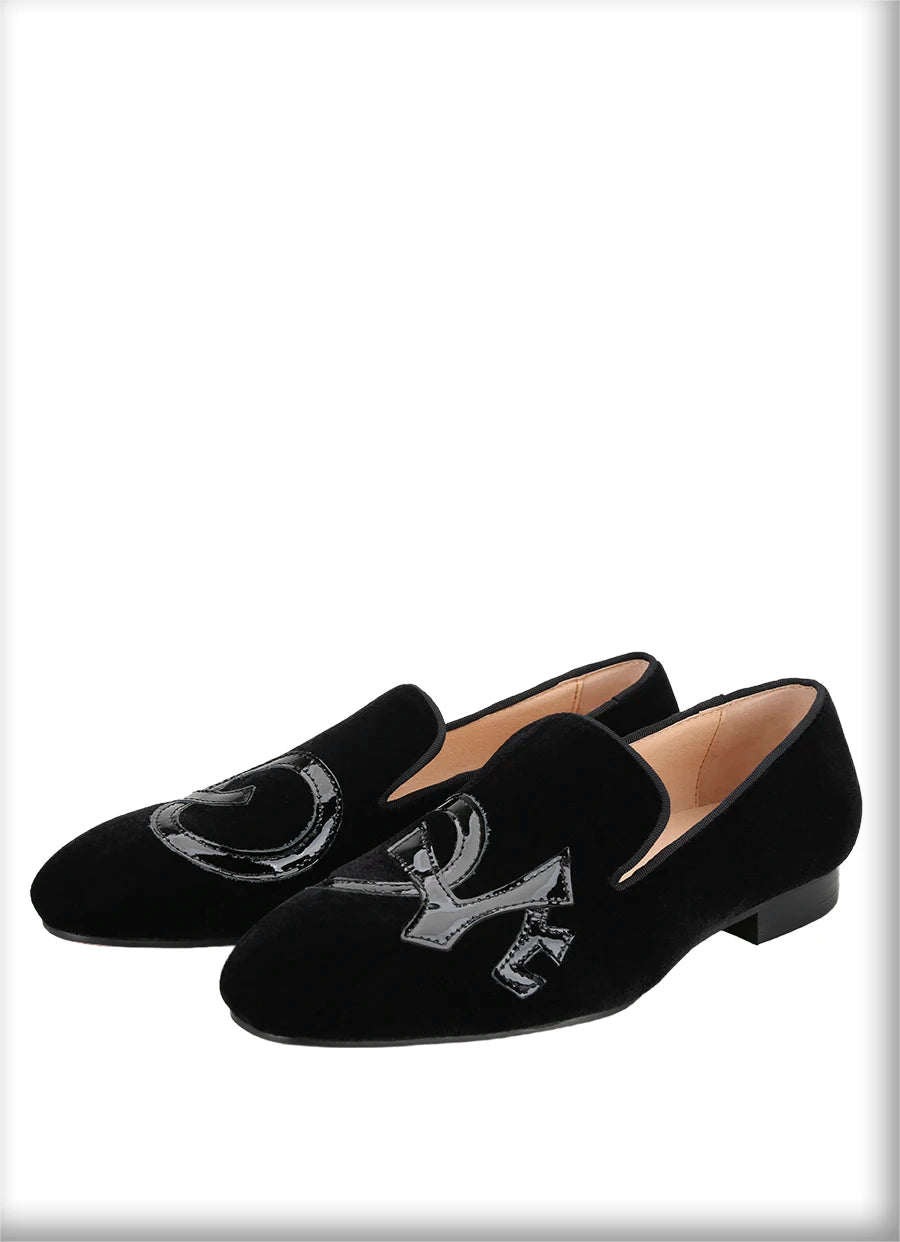 Handmade Black Velvet Shoes Featuring "LOVE", Leather Letters for Fashion Party CL Same Style Men's Loafers