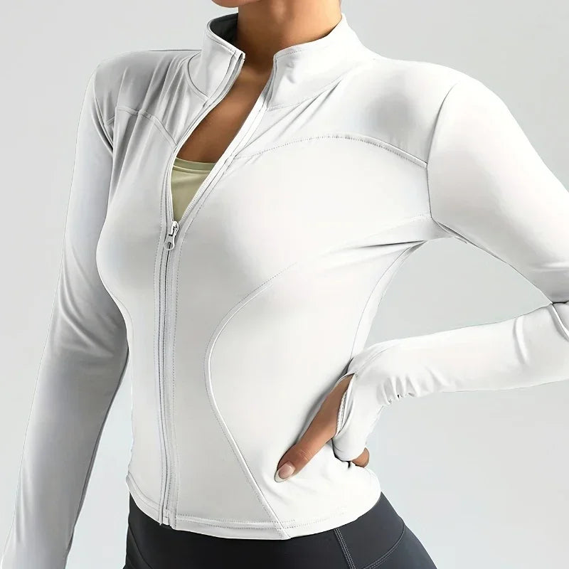 Seamless Sports Outerwear Yoga Coat Cropped Jacket for Gym Running High Waisted Moisture Wicking Workout Top with Coat Women
