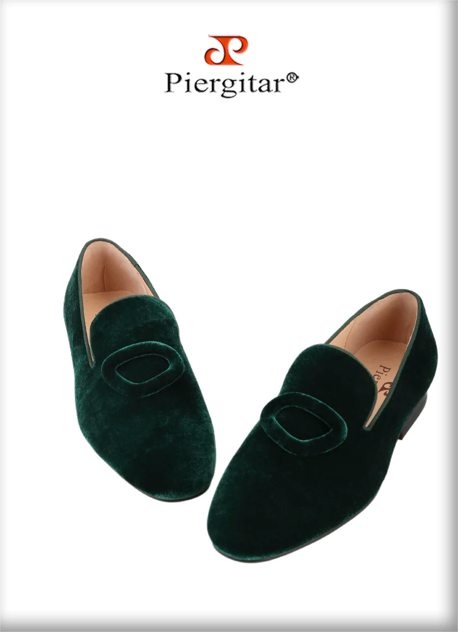 Piergitar New Arrival Two Colors Velvet Men's Smoking Slippers With Matching Velvet Buckles Handmade Slip-On Loafers Red Bottom