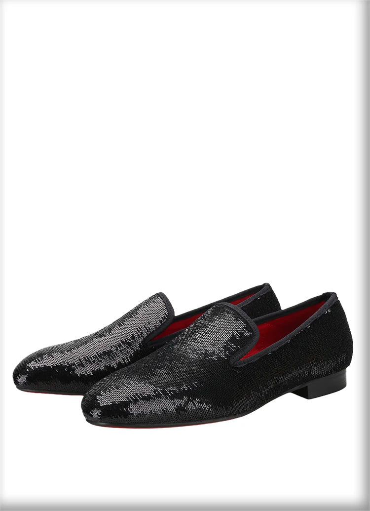 Men's Smoking Slippers With Red Outsole And Sequins for Weddings and Proms