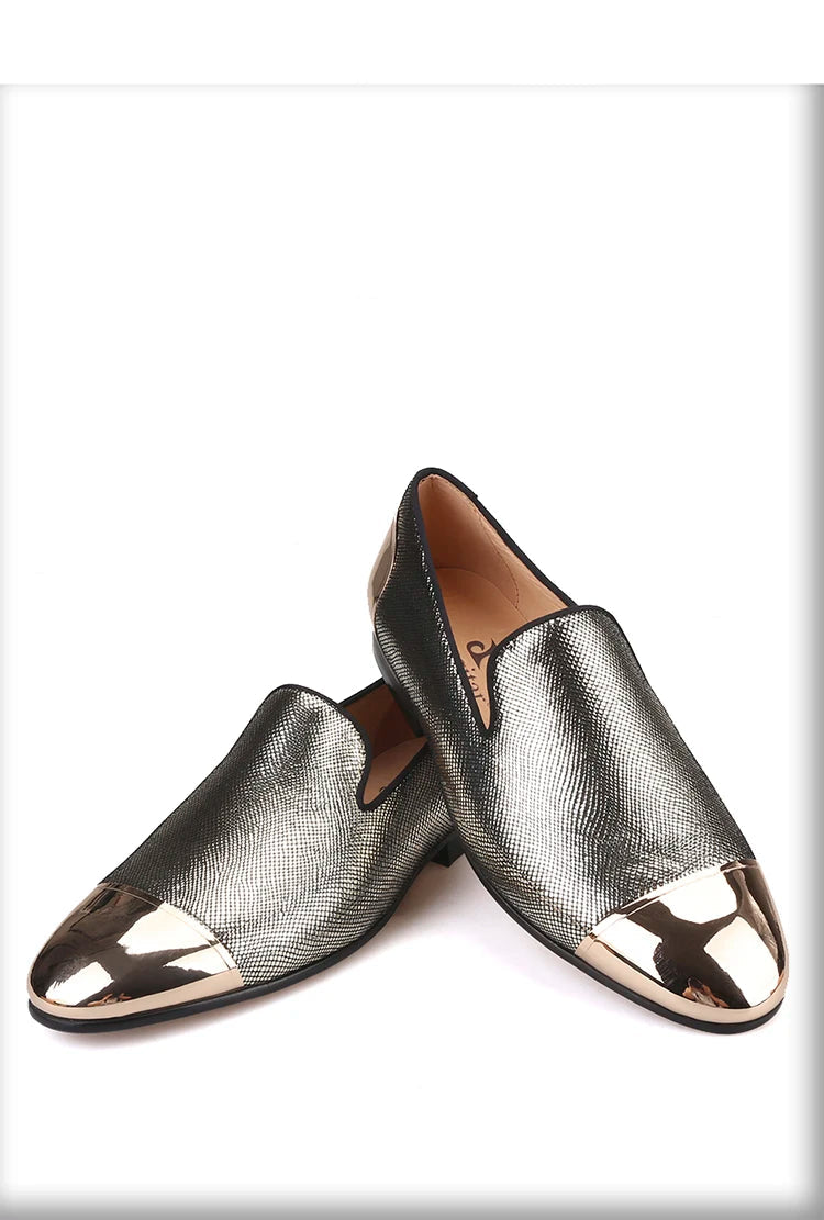 New Arrival Men's Red Sole Luxury Chain Style Slip-On Loafers Multicolored Gold Silk Weave Shoes Plus Size