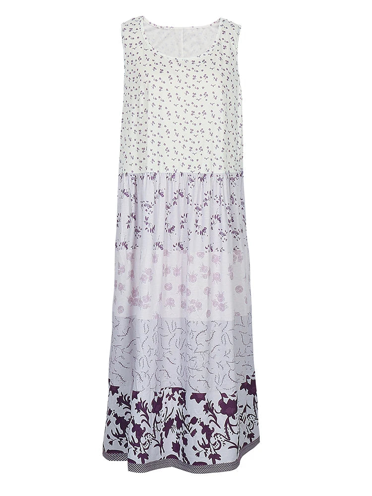 Plus Size Floral Printed Sleeveless Midi Dress