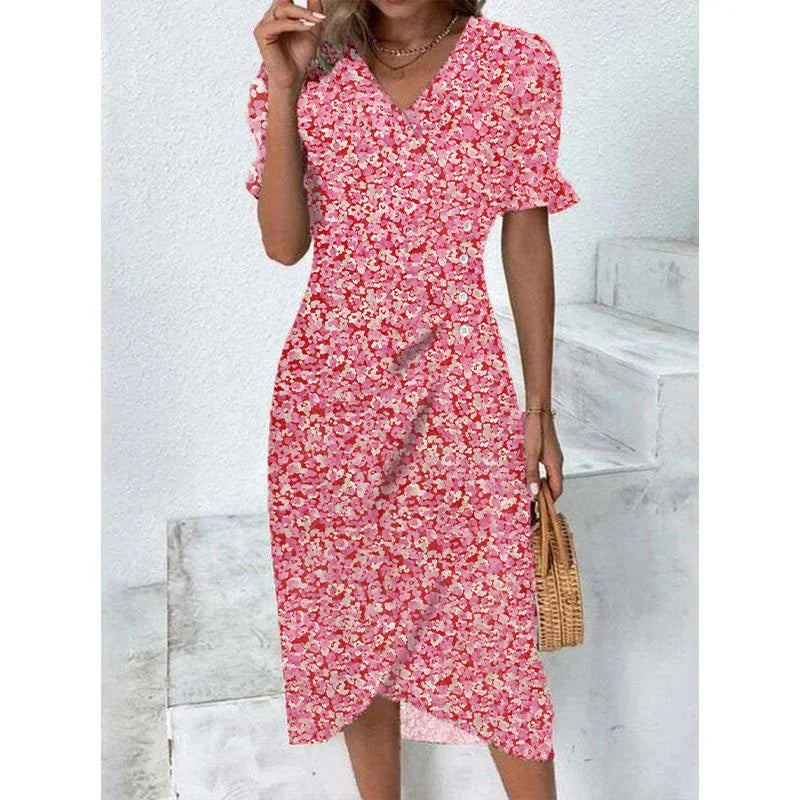 Women's V-Neck Floral Midi Dress