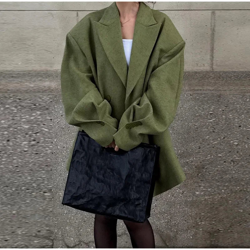 Solid Color Lapel Suit Woman Loose Long Sleeves Double Breasted Jackets Casual Versatile Chic Women's Spring Summer New Coats