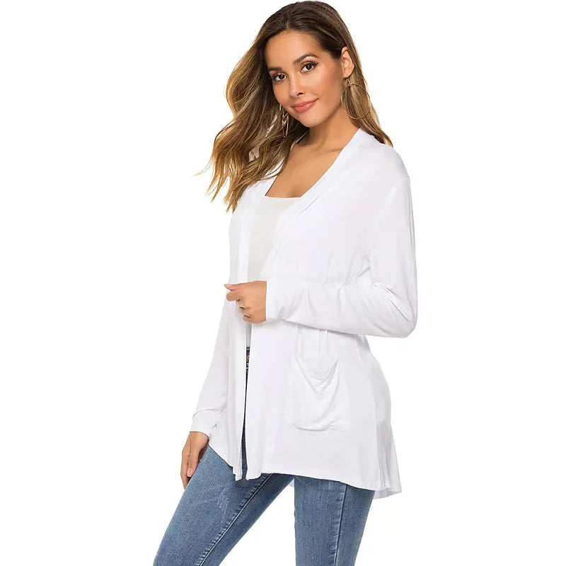 Women's Knitted Cardigan for Spring and Summer Versatile Large Size Cardigan Medium to Long Length Long Sleeve Outcoat