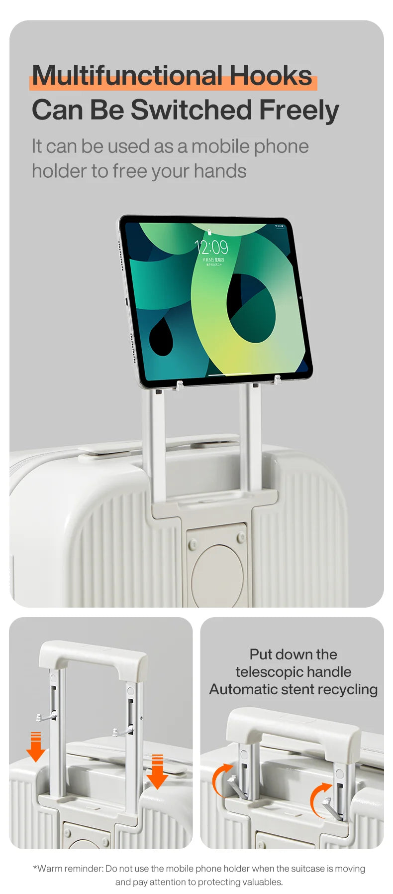 Carry On Luggage with Cup Phone Holder