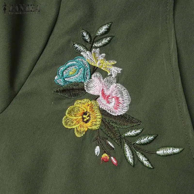 Women's V-Neck Floral Embroidery Midi Dress