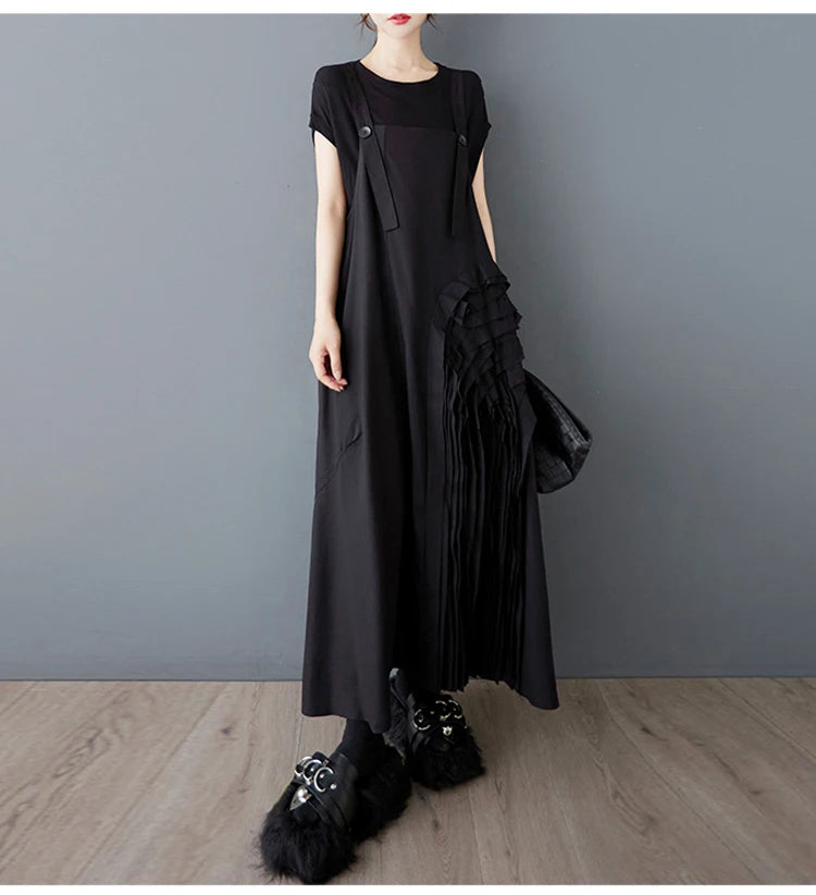 Unique Style New 2025 Summer Korean Style Woman Black Sleeveless Sundress Loose Fit Girls Casual Beach Cute Sun Dress JKXD057