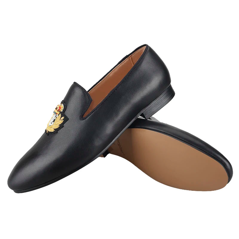Piergitar Summer New Arrival Cow Leather Men Loafers With Luxurious Royal Style Gold Embroidery For Party Handmade Slip-On Shoes