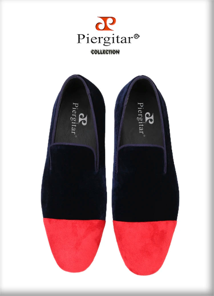 Piergitar Mixed Velvet Men's Loafers For Party And Wedding Handmade Slip-On Moccasins Red Outsole Breathable Leather Insole