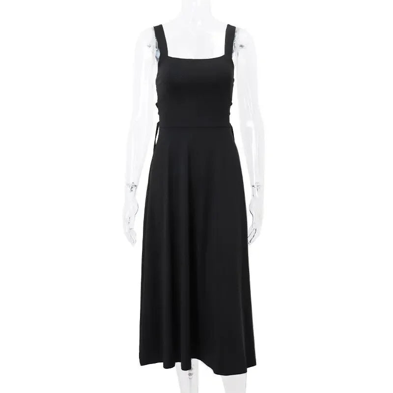 Women's Sleeveless Square Neck Back Lace Dress
