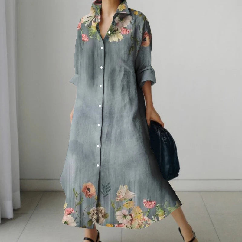 Women’s Floral Print V-Neck Pocket Dress