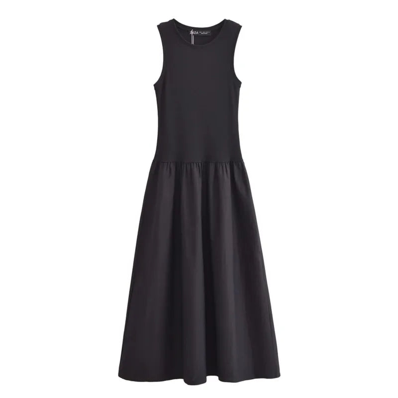 Fashion temperament European and American style summer women's clothing new two-color splicing long vest dress