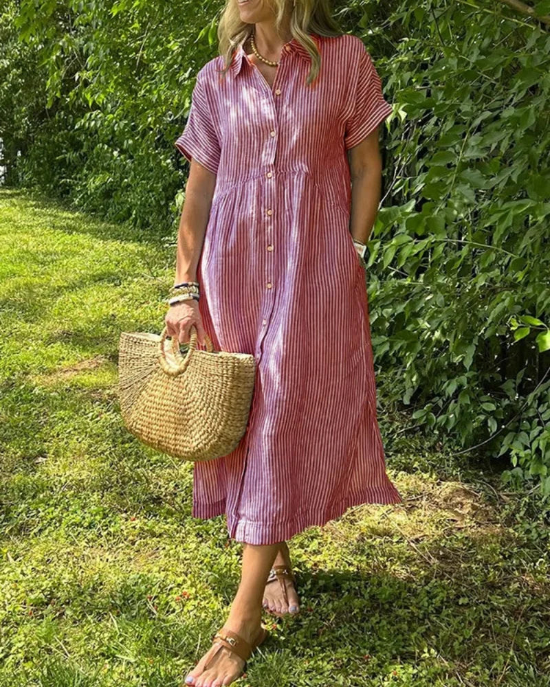 Plus size women's summer casual fashion striped loose short-sleeved shirt and plus size dress plus size women's clothing