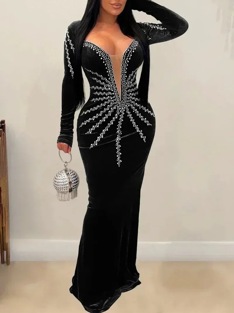 Deep V- Neck Velvet Dress