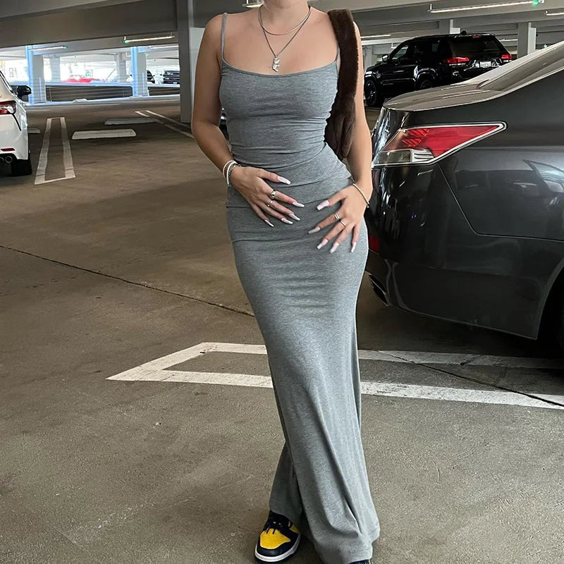 Summer Sleeveless Solid Skinny Bodycon Maxi