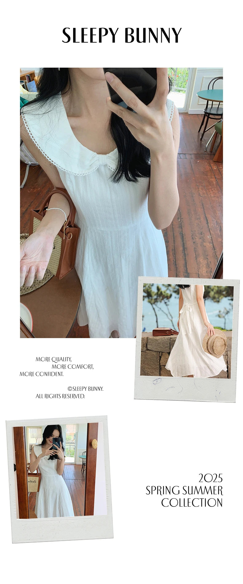 White Bow Jacquard Sundress Women Sweet Summer A-Line Dress with Tie Straps Petite Fit Flowy Midi Dress Cute Vacation Daily Wear