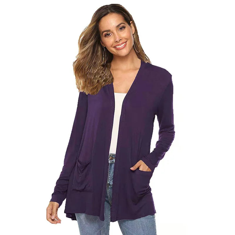Women's Knitted Cardigan for Spring and Summer Versatile Large Size Cardigan Medium to Long Length Long Sleeve Outcoat