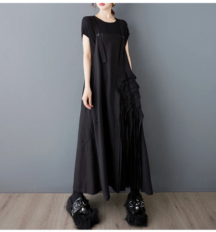 Unique Style New 2025 Summer Korean Style Woman Black Sleeveless Sundress Loose Fit Girls Casual Beach Cute Sun Dress JKXD057