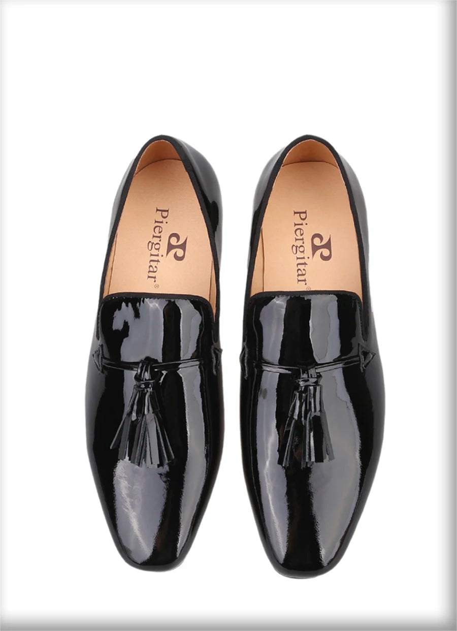 2024 New Model Royal Blue & Black Patent Leather Mens Tassels Shoe for Fashion Party Handmade Slip On Loafers