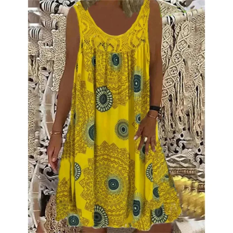 Digital printed off shoulder sexy camisole loose fitting dress lace casual dress summer dress