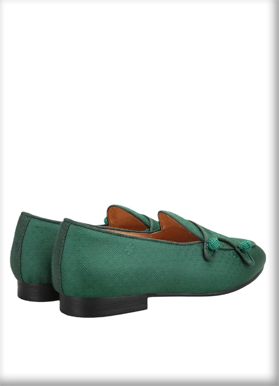 Chinese Imperial Style Silk Men's Monk Shoes Handmade Balls Buttons Slip-On Smoking Shoes