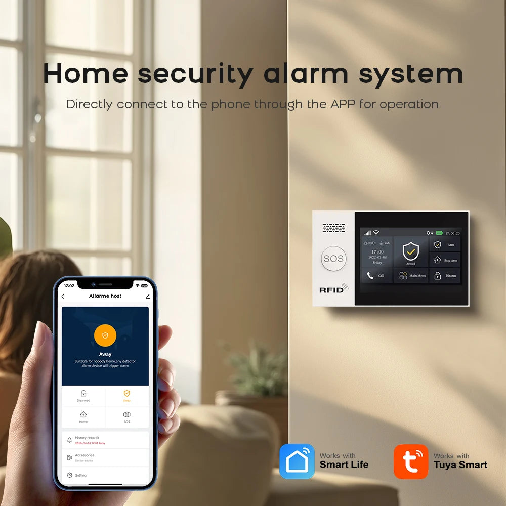 Tuya Smart Life APP Compatible Wireless GSM Alarm System WiFi Burglar Detection Real-Time Alerts for Home Garage Office Shop