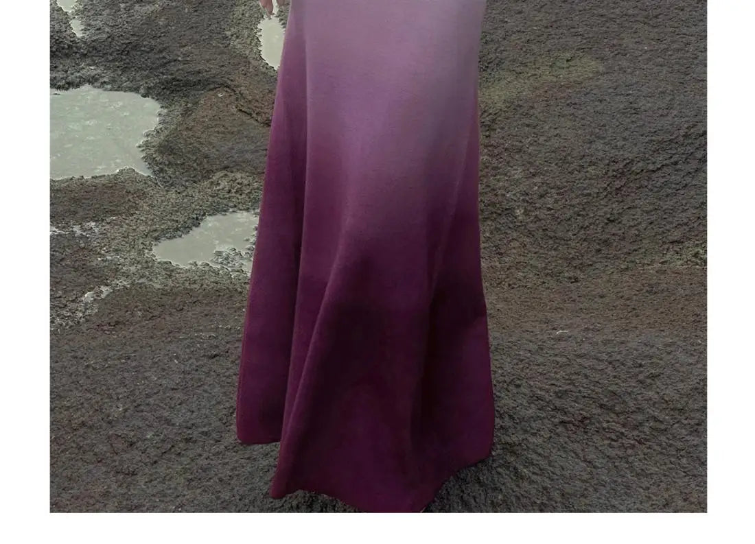 Tie-Dye Gradient Spring/Autumn Dress with Exquisite Back Cutout and Elegant Long Skirt