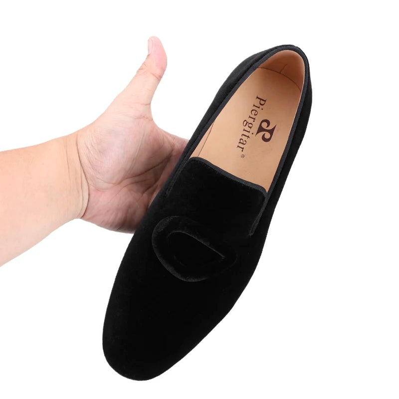 Piergitar New Arrival Two Colors Velvet Men's Smoking Slippers With Matching Velvet Buckles Handmade Slip-On Loafers Red Bottom