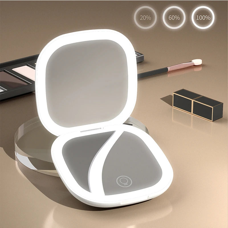 Led Magnifying Small Folding Makeup Mirror