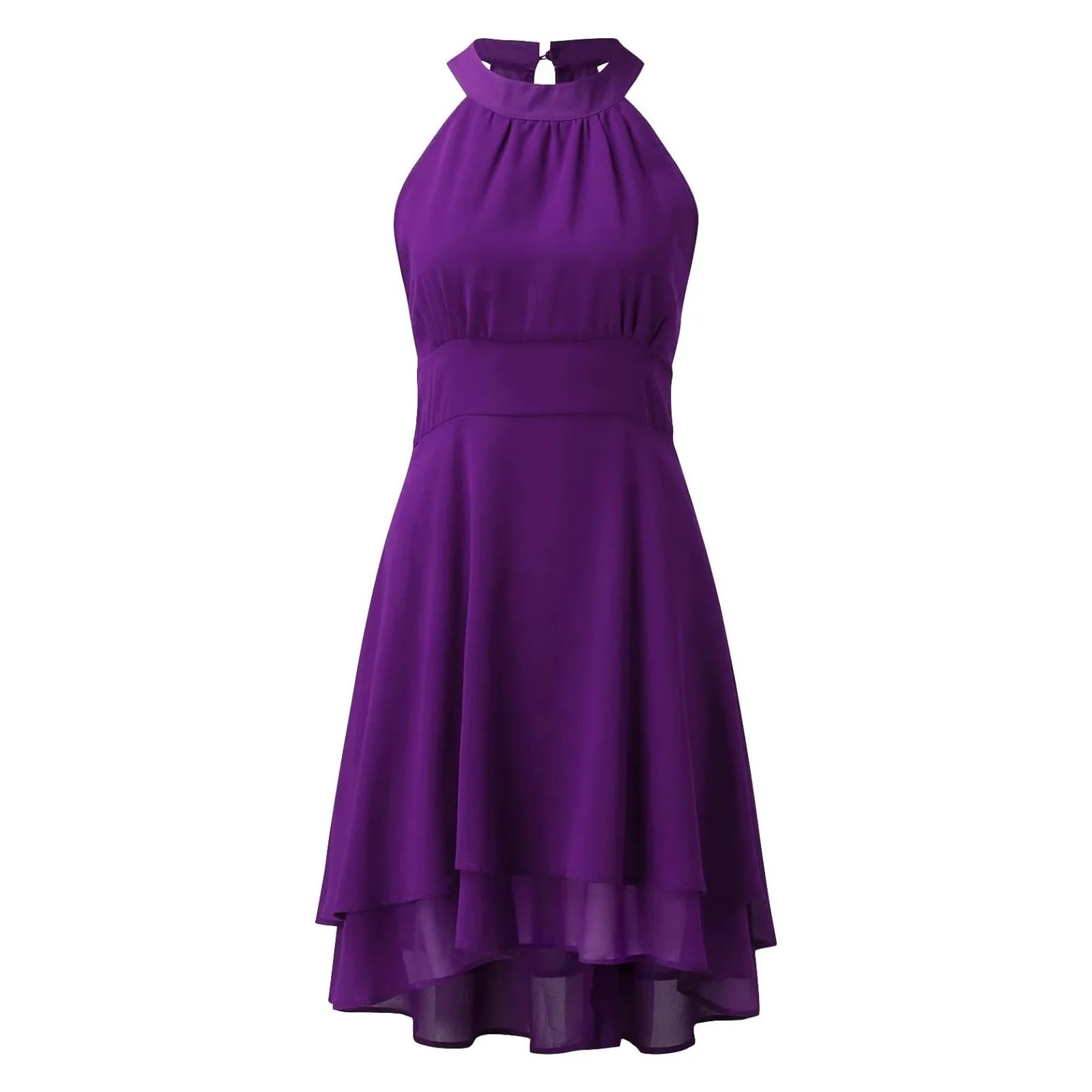 Women's Sleeveless Chiffon High-Waist Layered Halter Dress