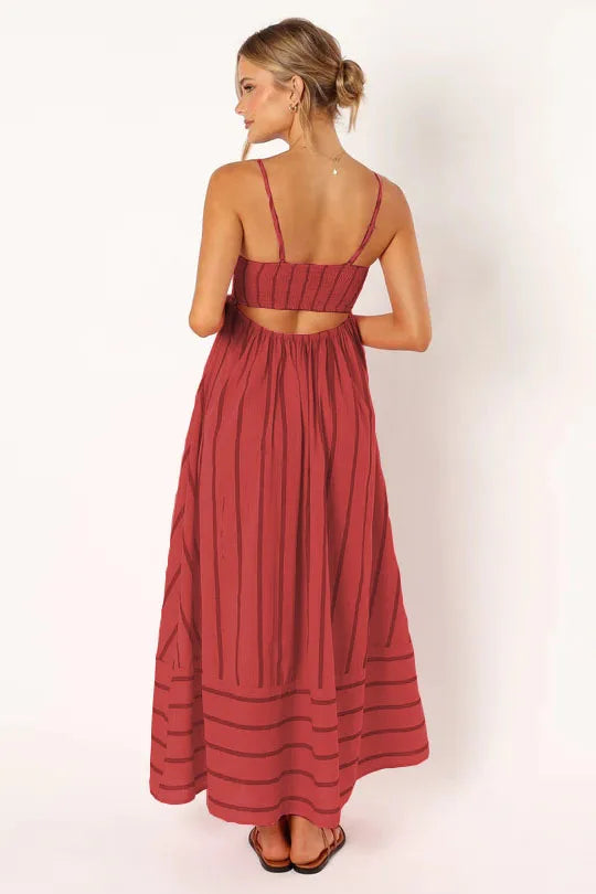Spring And Summer Striped Vest Backless Large Swing New Dress For Women, Collarless And Sleeveless Oversized Swing Dress