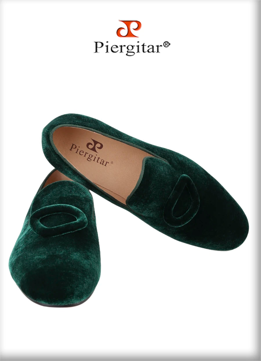 Piergitar New Arrival Two Colors Velvet Men's Smoking Slippers With Matching Velvet Buckles Handmade Slip-On Loafers Red Bottom